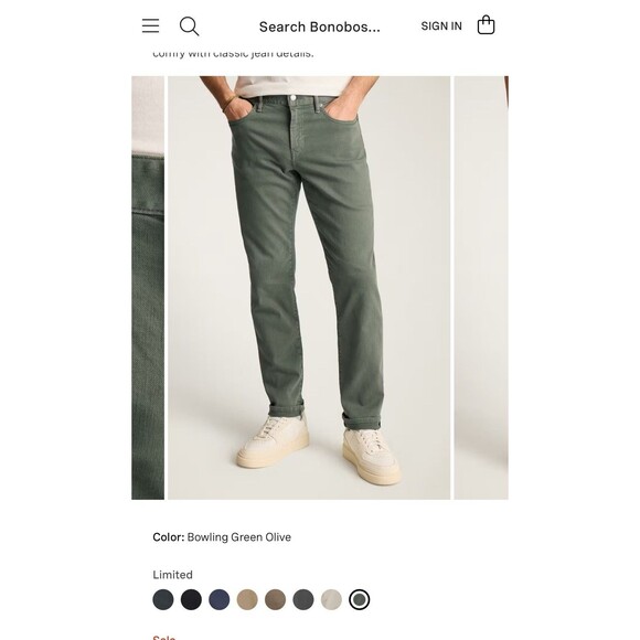 Bonobos Travel Jeans Mens 33x29 Bowling Green Olive Denim Straight Leg Stretch - Picture 3 of 15